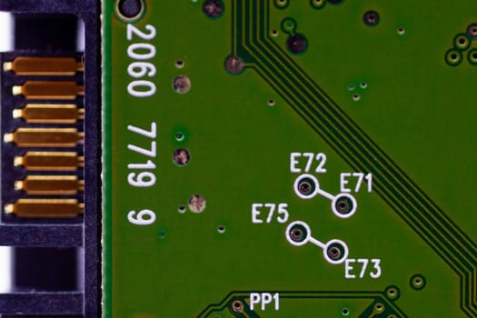HDD microscheme close-up view. Base is green, macro look.