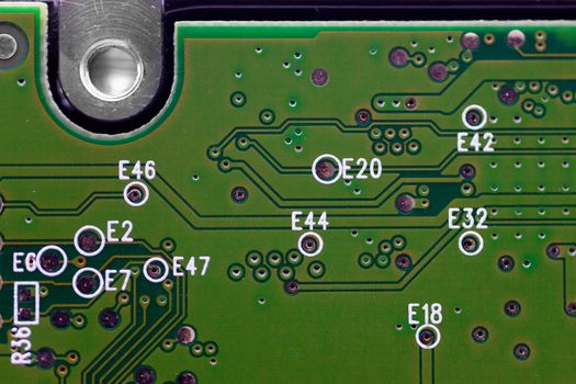 HDD microscheme close-up view. Base is green, macro look.