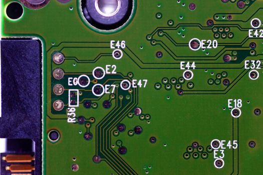 HDD microscheme close-up view. Base is green, macro look.