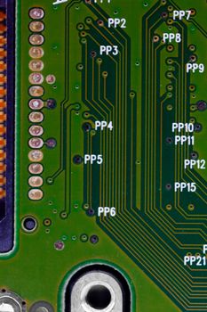 HDD microscheme close-up view. Base is green, macro look.