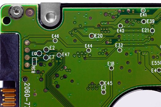 HDD microscheme close-up view. Base is green, macro look.