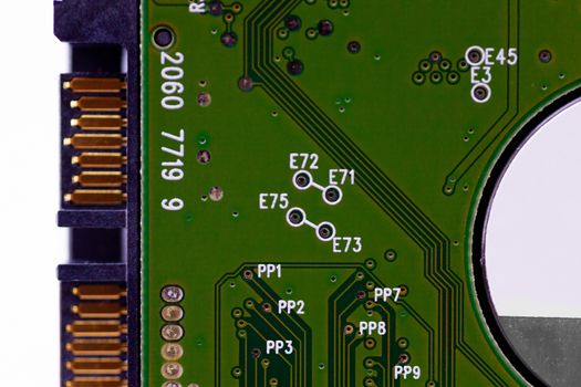 HDD microscheme close-up view. Base is green, macro look.