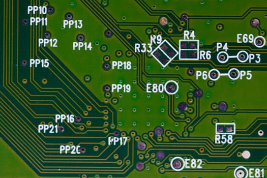 HDD microscheme close-up view. Base is green, macro look.