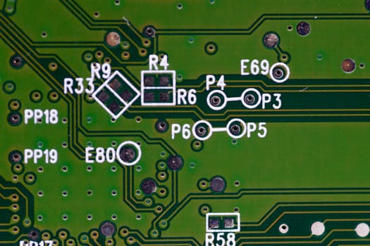 HDD microscheme close-up view. Base is green, macro look.