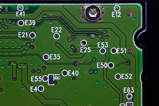 HDD microscheme close-up view. Base is green, macro look.