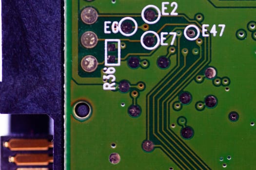 HDD microscheme close-up view. Base is green, macro look.