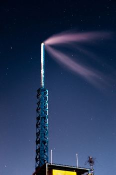 Long exposure night sky stars photo. Boiler tube on foreground. A lot of stars with constellations. Far from the city. Night landscape.