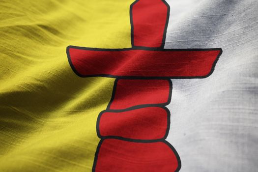 Closeup of Ruffled Nunavut Flag, Nunavut Flag Blowing in Wind