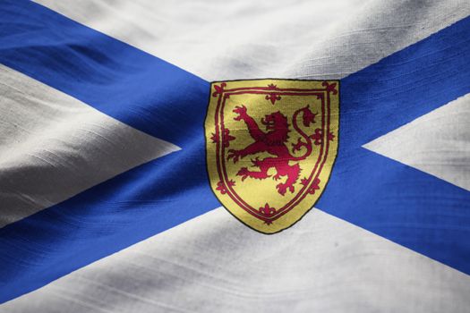 Closeup of Ruffled Nova Scotia Flag, Nova Scotia Flag Blowing in Wind