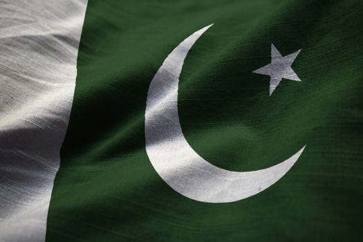 Closeup of Ruffled Pakistan Flag, Pakistan Flag Blowing in Wind