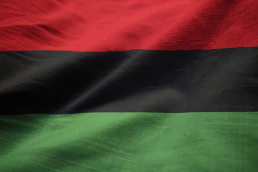 Closeup of Ruffled Pan African Flag, Pan African Flag Blowing in Wind