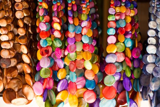 Colorful beads of various color at a market