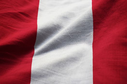 Closeup of Ruffled Peru Flag, Peru Flag Blowing in Wind