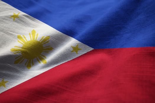 Closeup of Ruffled Philippines Flag, Philippines Flag Blowing in Wind