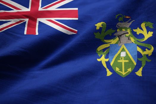 Closeup of Ruffled Pitcairn Islands Flag, Pitcairn Islands Flag Blowing in Wind