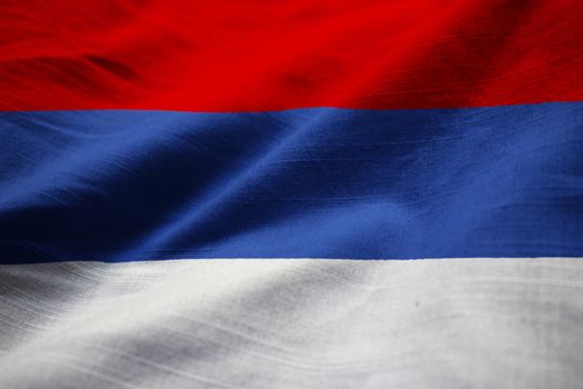 Closeup of Ruffled Republika Srpska Flag, Republika Srpska Flag Blowing in Wind