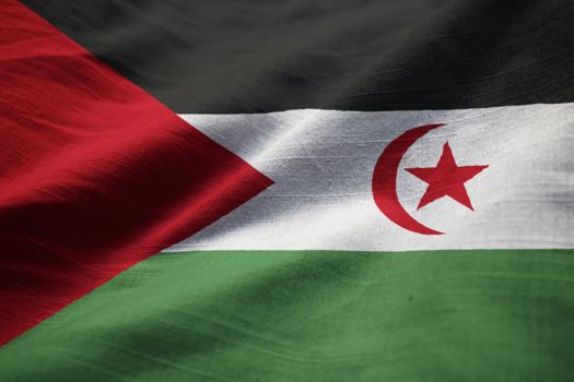 Closeup of Ruffled Sahrawi Arab Democratic Republic Flag, Sahrawi Arab Democratic Republic Flag Blowing in Wind