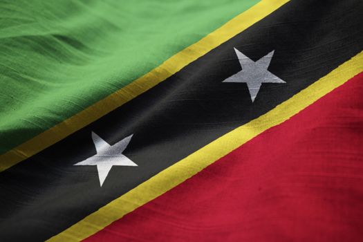 Closeup of Ruffled Saint Kitts and Nevis Flag, Saint Kitts and Nevis Flag Blowing in Wind