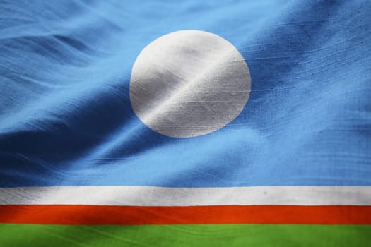 Closeup of Ruffled Sakha Republic Flag, Sakha Republic Flag Blowing in Wind