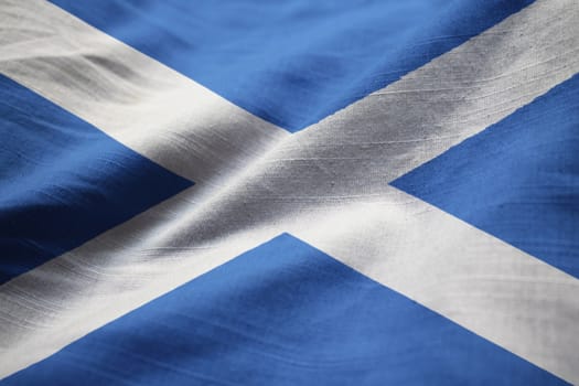 Closeup of Ruffled Scotland Flag, Scotland Flag Blowing in Wind