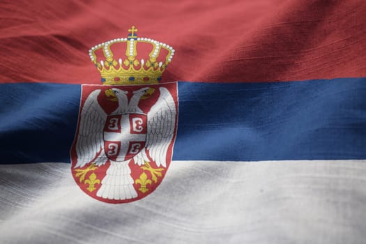 Closeup of Ruffled Serbia Flag, Serbia Flag Blowing in Wind