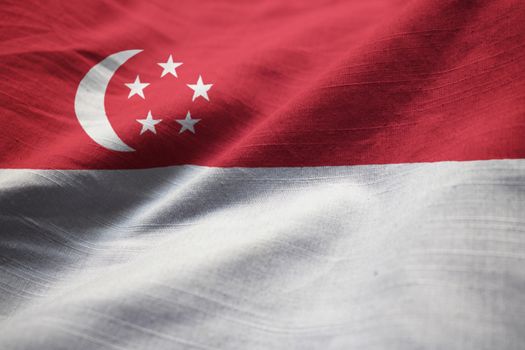 Closeup of Ruffled Singapore Flag, Singapore Flag Blowing in Wind