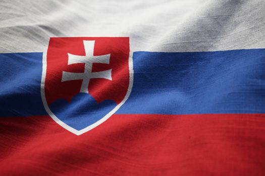Closeup of Ruffled Slovakia Flag, Slovakia Flag Blowing in Wind