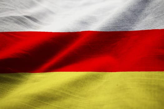 Closeup of Ruffled South Ossetia Flag, South Ossetia Flag Blowing in Wind