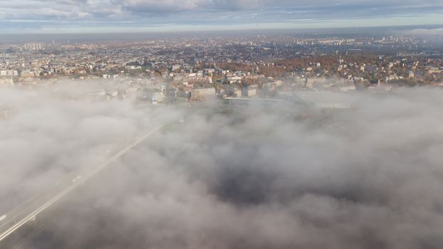 Riga Latvia Daugava river Zakusala island smoke cloud island Aerial drone top view