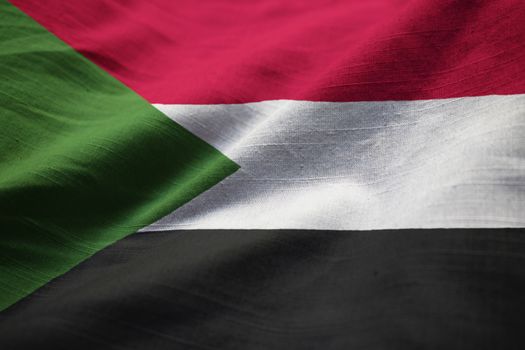 Closeup of Ruffled Sudan Flag, Sudan Flag Blowing in Wind