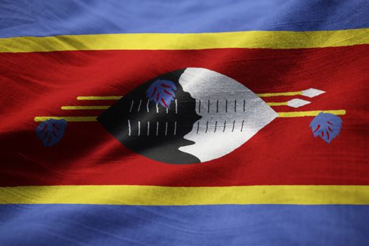 Closeup of Ruffled Swaziland Flag, Swaziland Flag Blowing in Wind