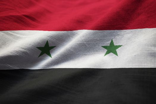 Closeup of Ruffled Syria Flag, Syria Flag Blowing in Wind