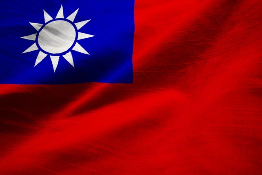 Closeup of Ruffled Taiwan Flag, Taiwan Flag Blowing in Wind