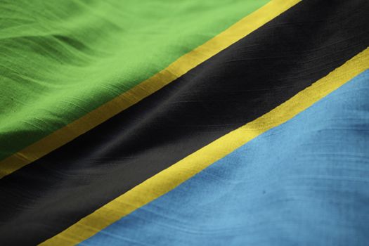 Closeup of Ruffled Tanzania Flag, Tanzania Flag Blowing in Wind