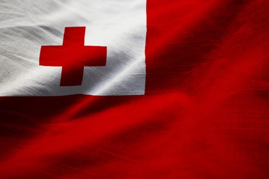 Closeup of Ruffled Tonga Flag, Tonga Flag Blowing in Wind