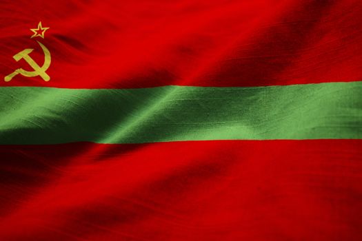 Closeup of Ruffled Transnistria Flag, Transnistria Flag Blowing in Wind