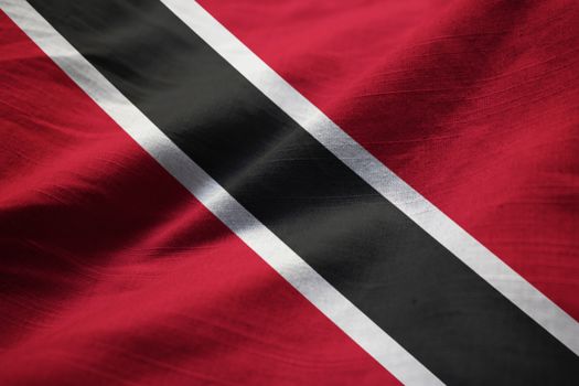 Closeup of Ruffled Trinidad and Tobago Flag, Trinidad and Tobago Flag Blowing in Wind