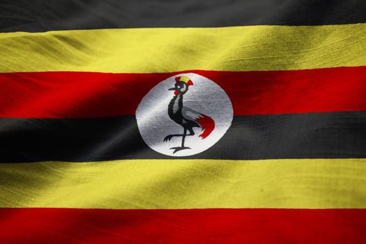 Closeup of Ruffled Uganda Flag, Uganda Flag Blowing in Wind