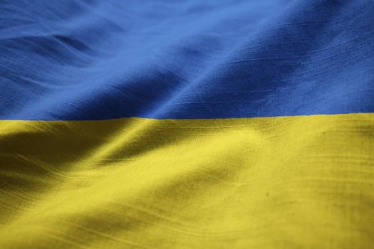 Closeup of Ruffled Ukraine Flag, Ukraine Flag Blowing in Wind