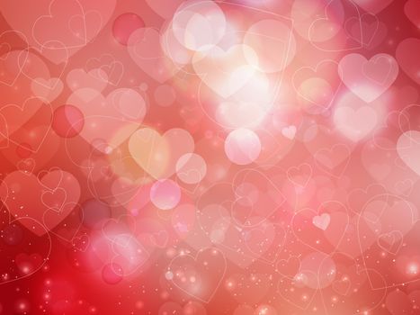 Heart blurred lights on colorfull background, Background with beautiful pink hearts, Hearts texture background