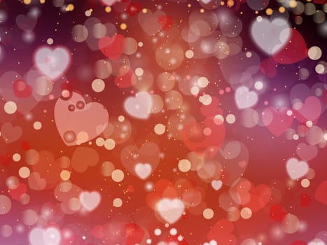 Heart blurred lights on colorfull background, Background with beautiful pink hearts, Hearts texture background