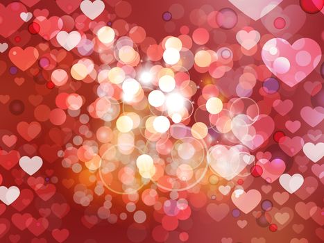 Heart blurred lights on colorfull background, Background with beautiful pink hearts, Hearts texture background