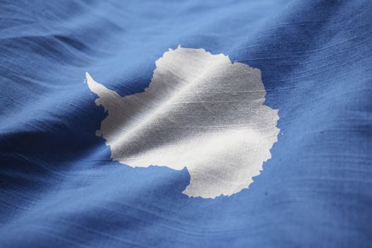 Closeup of Ruffled Antarctica Flag, Antarctica Flag Blowing in Wind