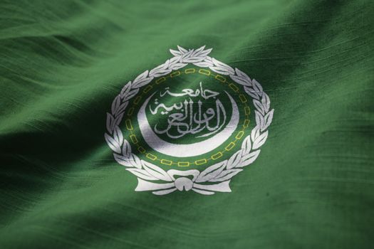 Closeup of Ruffled Arab League Flag, Arab League Flag Blowing in Wind