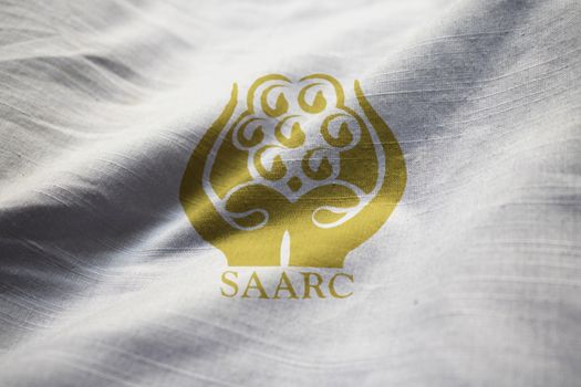 Closeup of Ruffled SAARC Flag, SAARC Flag Blowing in Wind