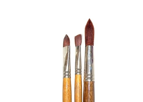 Set of three high quality paintbrushes for oil or acrylic painting isolated on white