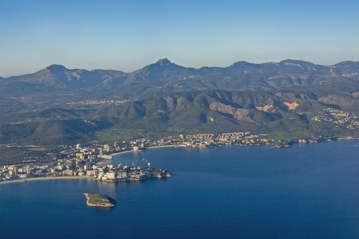 Coastal landscape aerial view on a sunny afternoon in Palma bay, Mallorca, Spain