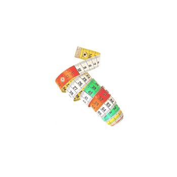 Colorful measuring tape metric system rolled up isolated on white