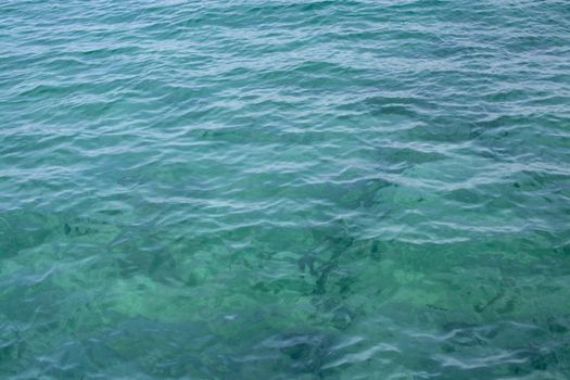 Emerald green clear water background texture in Costa Smeralda, Sardinia, Italy.