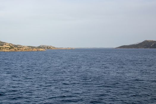 Archipelago landscape between Palau and Isola Maddalena in Costa Smeralda, Sardinia, Italy in March.